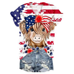 American Flag Cow Print V-Neck Tee – Show Your Patriotic Moo-ves!